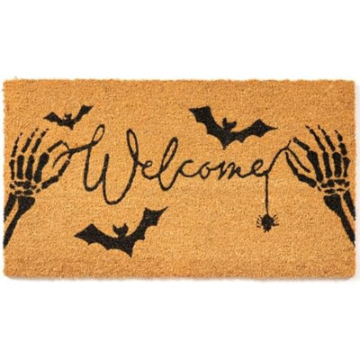 Halloween Welcome Door Mat - 30"X17" Skeletal Hand Coir Front Doormat With Anti-Slip PVC Backing, Indoor Outdoor Mats For Entryway, Porch, Durable Coconut Fiber Mat, Natural Home Décor