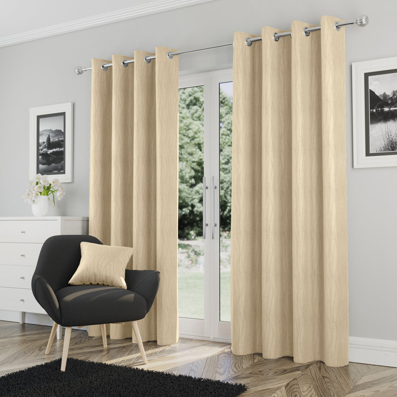 Room Darkening Curtain Pair, Cream, 168cm Width x 183cm Drop