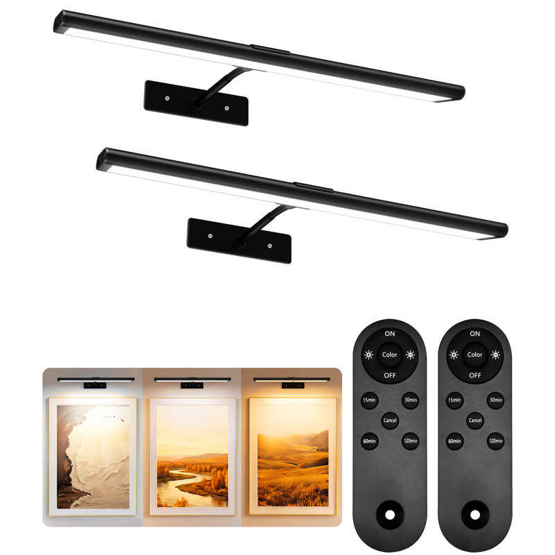 Lampe murale à DEL ZVALO de 40 cm (16 po) rechargeable avec télécommande, 3 températures de couleur, intensité réglable, idéale pour galerie, salon, chambre à coucher, couloir, noir, ensemble de 2