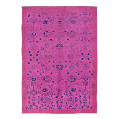 Tapis rose turc fait à la main 6,5 x 9 pi avec motif de jardin botanique et bordure unie