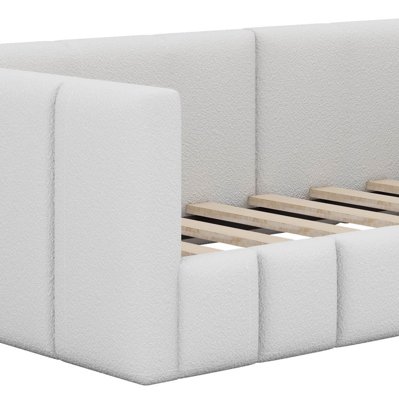 Lit tapissier en laine, structure de lit de jour doux avec garde-corps pour chambre d'enfants adultes, Twin