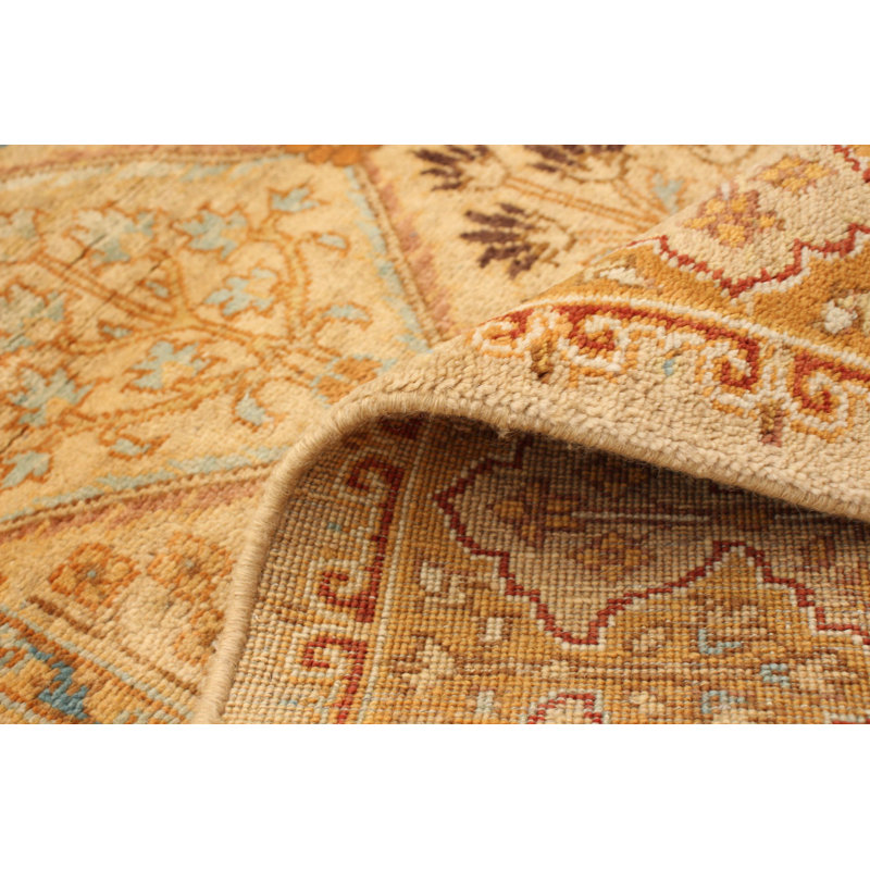 Tapis décoratif beige en laine noué à la main de conception unique 4 pi x 5 pi 10 po noué à la main New Age
