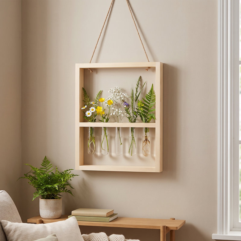 5-Tube Wall Hanging Plant Propagation Station with Wooden Frame