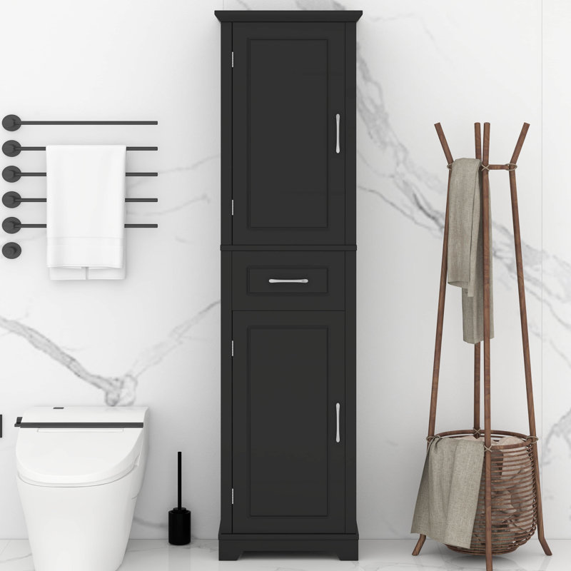 Tall Storage Cabinet, Bathroom Floor Freestanding Storage Cabinet With 2 Doors, One Drawer, Door Shelve Design, And Adjustable Shelf