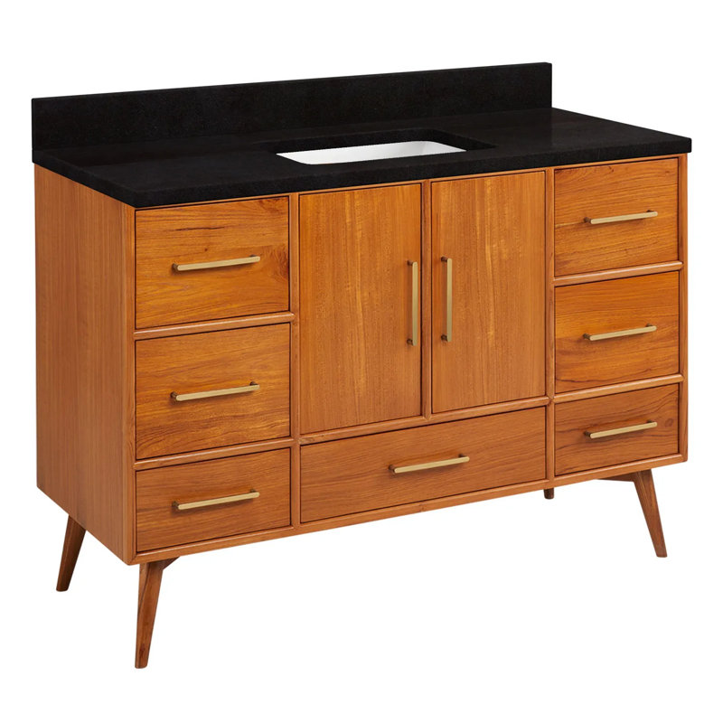 48" Novak Single Bathroom Vanity Set with Rectangular Undermount Sink, Natural Teak, Arctic White Quartz, No Faucet Hole