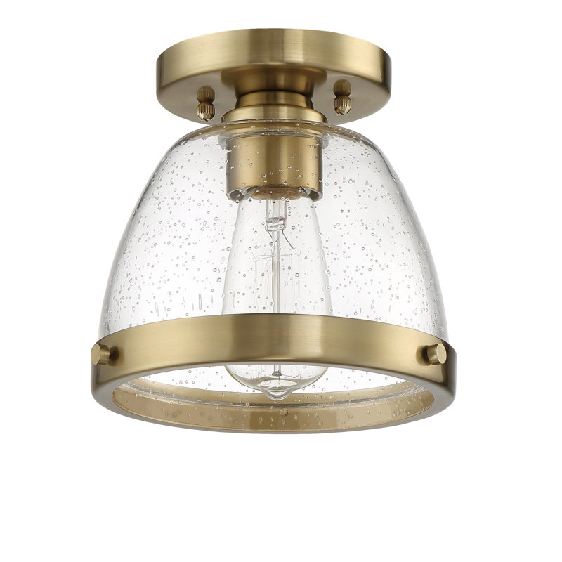 Lodie Glass Semi Flush Mount, 7" H x 7.5" W x 7.5" D, Brass