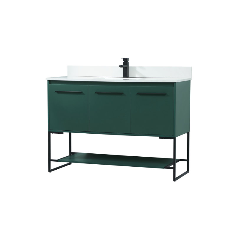 Rozell 48'' Single Bathroom Vanity with Engineered Marble Top, Green