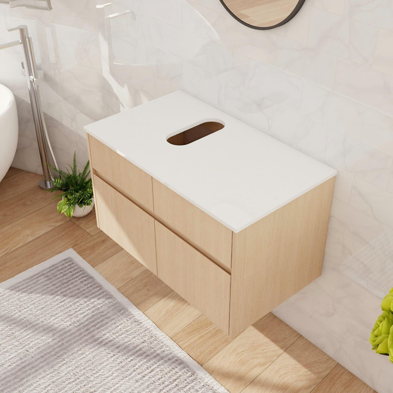 Base de meuble-lavabo mural 32 "avec armoire à double porte et tiroir, Chêne blanc Fang