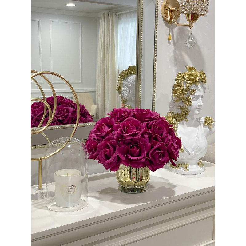 Fuchsia Real Touch Large Head Roses Arrangement