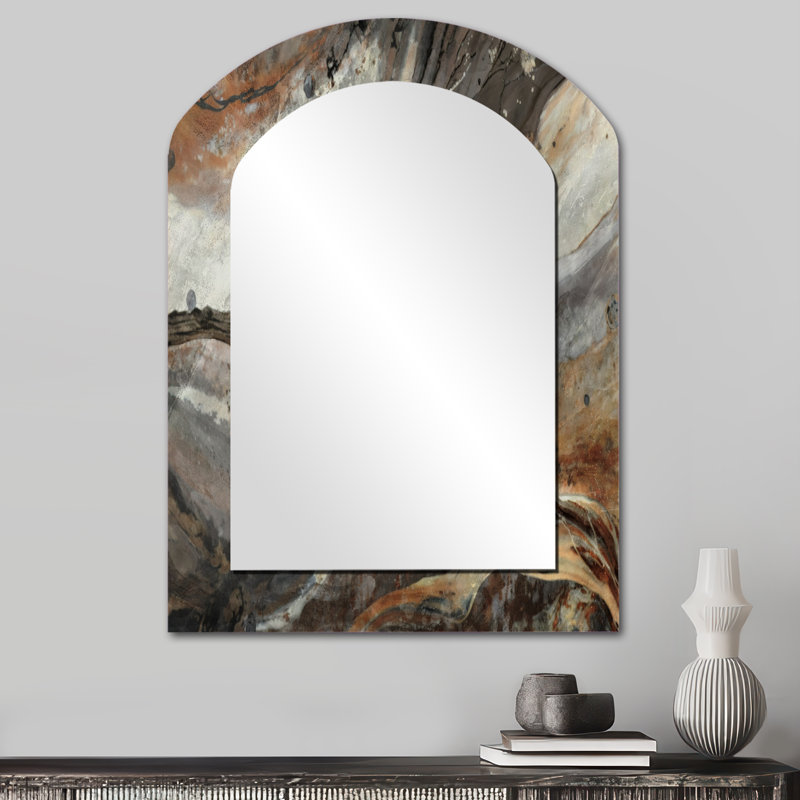 Morning Effervescence II - Abstract Asymmetrical Decorative Mirror, Modern Arch Wall Mirror, Printed Metal Art, 34" x 25"