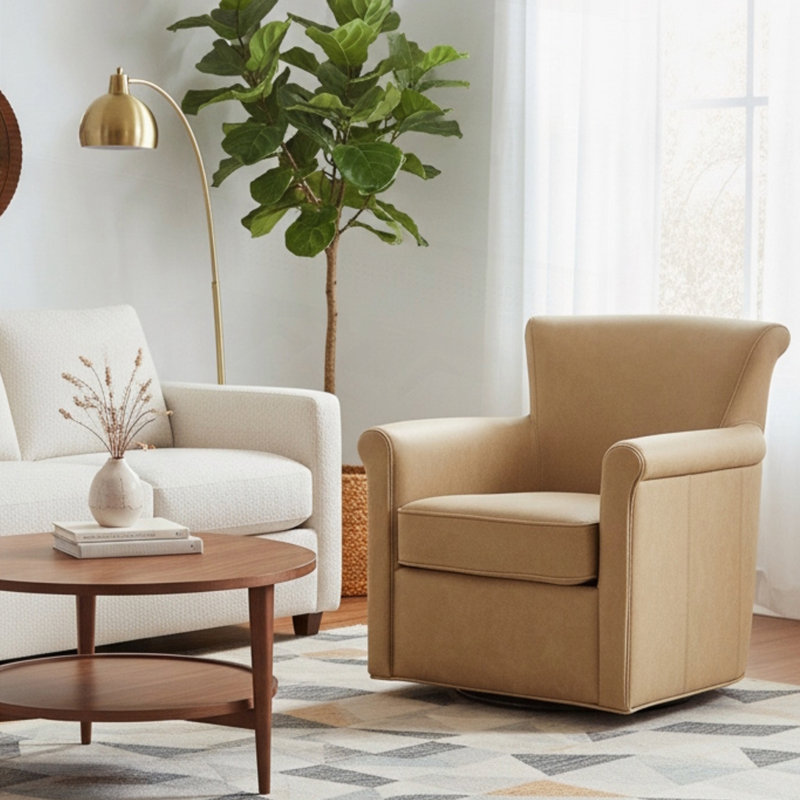 Fauteuil d'appoint pivotant en similicuir, Brun miel