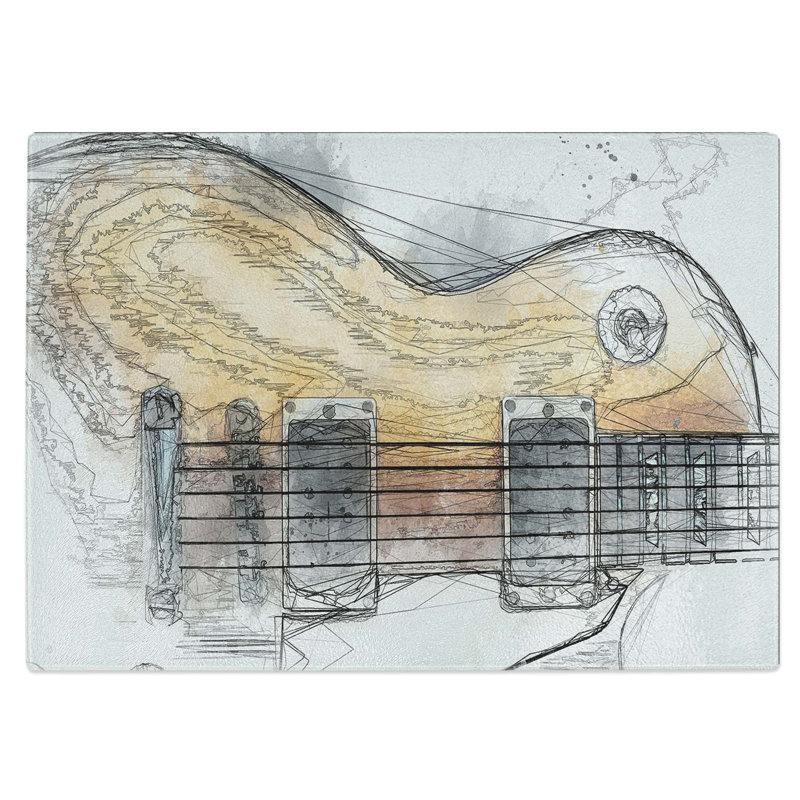 Tempered Glass Aged Electric Guitar Chopping Board, 28.5 cm W x 20 cm L