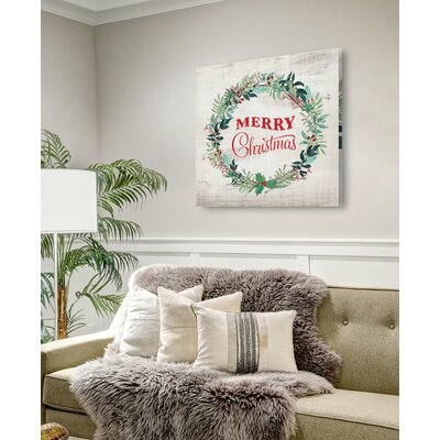 The Holiday Aisle® Merry Christmas Wreath Textual Art & Reviews | Wayfair