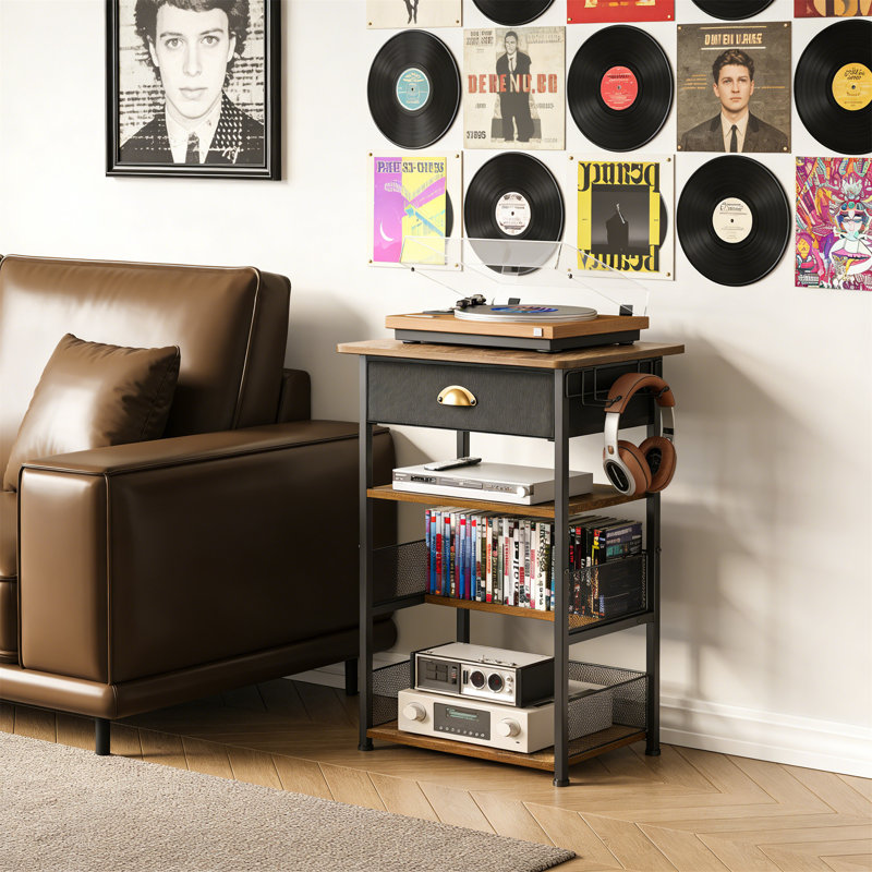 4-Tier AV Media Stand With Drawer, Game Console Shelf, And Audio Rack For Entertainment