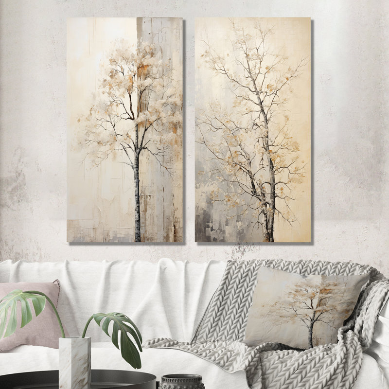 Beige Trees Oak Solitude - ensemble de 3 impressions de chêne, H 28 po x l 24 po