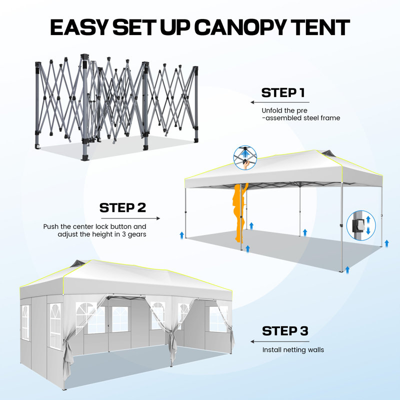 10x20 Pop Up Canopy Tent, Outdoor Party Tent with 6 Sidewall , White