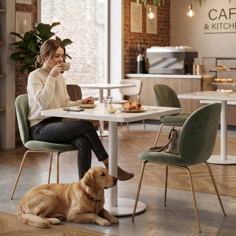 Table bistro 31,5 po en pierre frittée, table de salle à manger carrée / ronde moderne avec 26 options de taille pour le petit café de cuisine