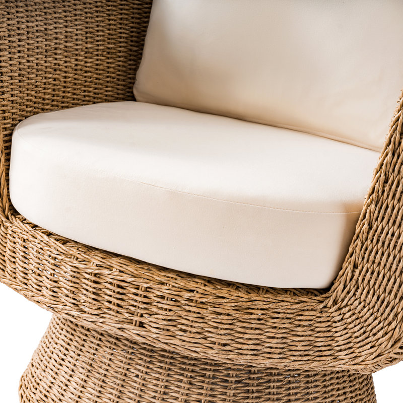 Anesty 36"W Coastal Rattan Swivel Barrel Chair with Removable Cushions Set of 2