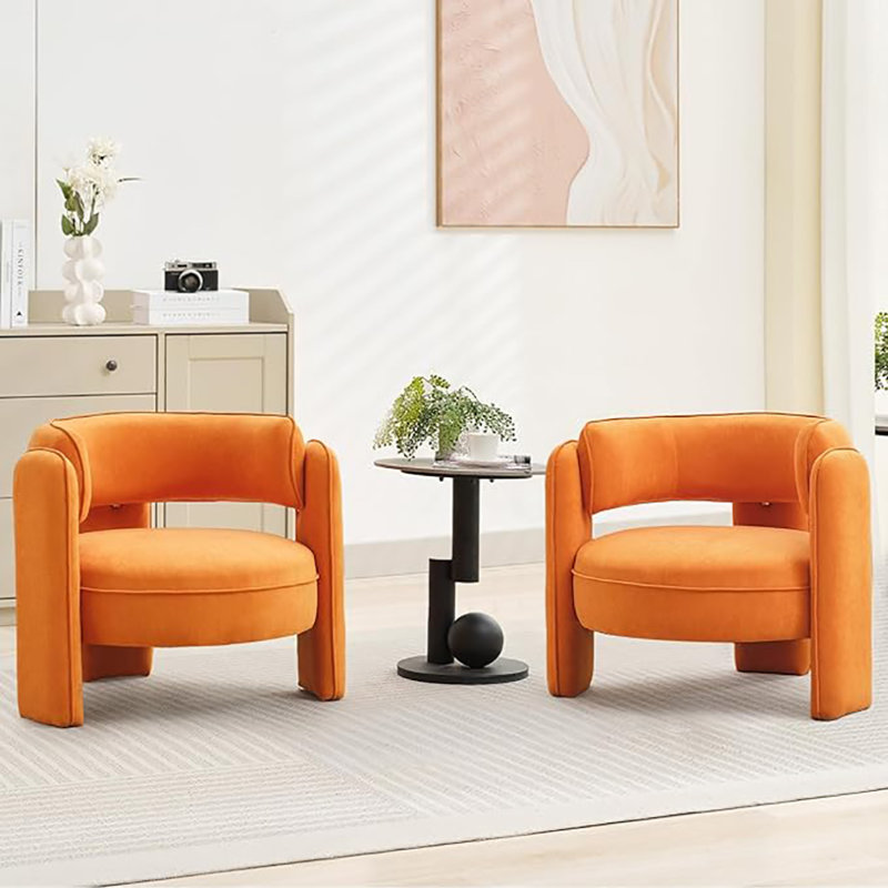 Fauteuil d'appoint rembourré en velours Barrel, Velours orange