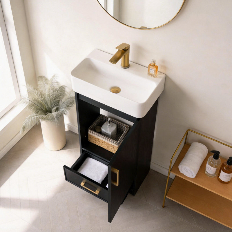 Arbutus 18'' Modern Free-standing Single Bathroom Vanity Set For Small Space, Matte Black