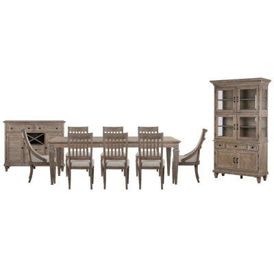 Geisler Extendable Rectangular Dining Table With 6 Side Chairs 2 Arm Chairs Server And Dining Cabinet