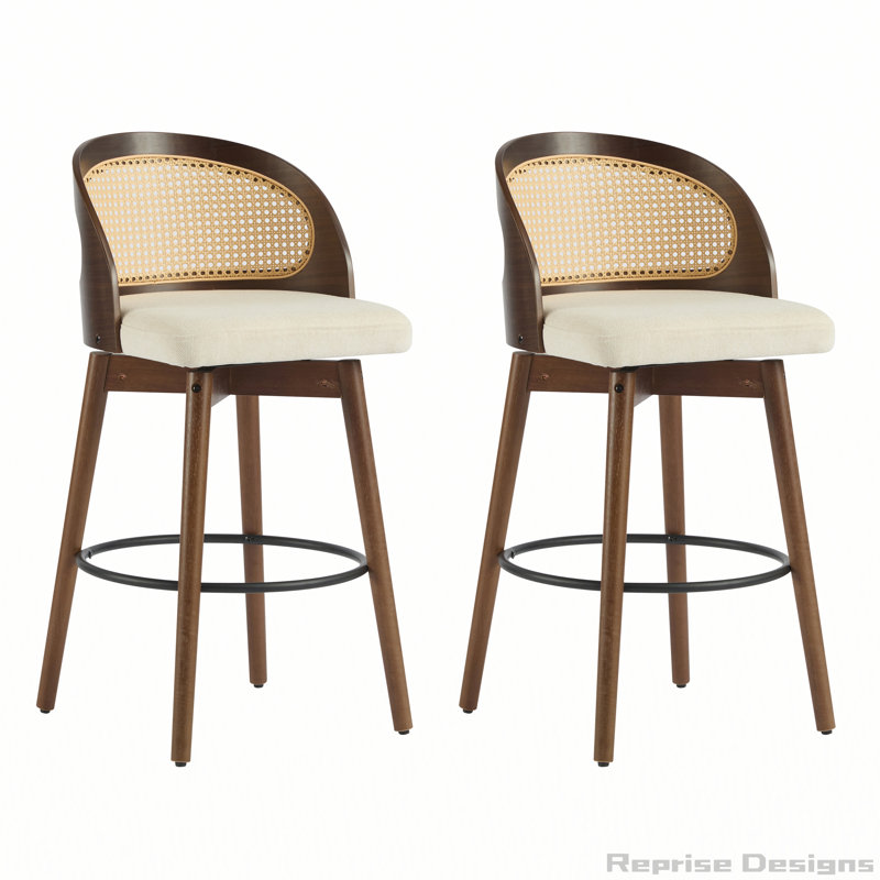 Tabourets pivotants rembourrés, Noyer, Beige