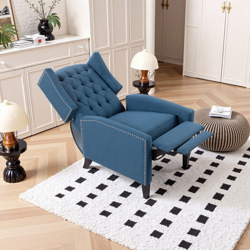 CozyLift Manual Wingback Recliner Chair – 3-Position Lounge Chair with Deep Buckle Support & Resilient Fabric, Blue