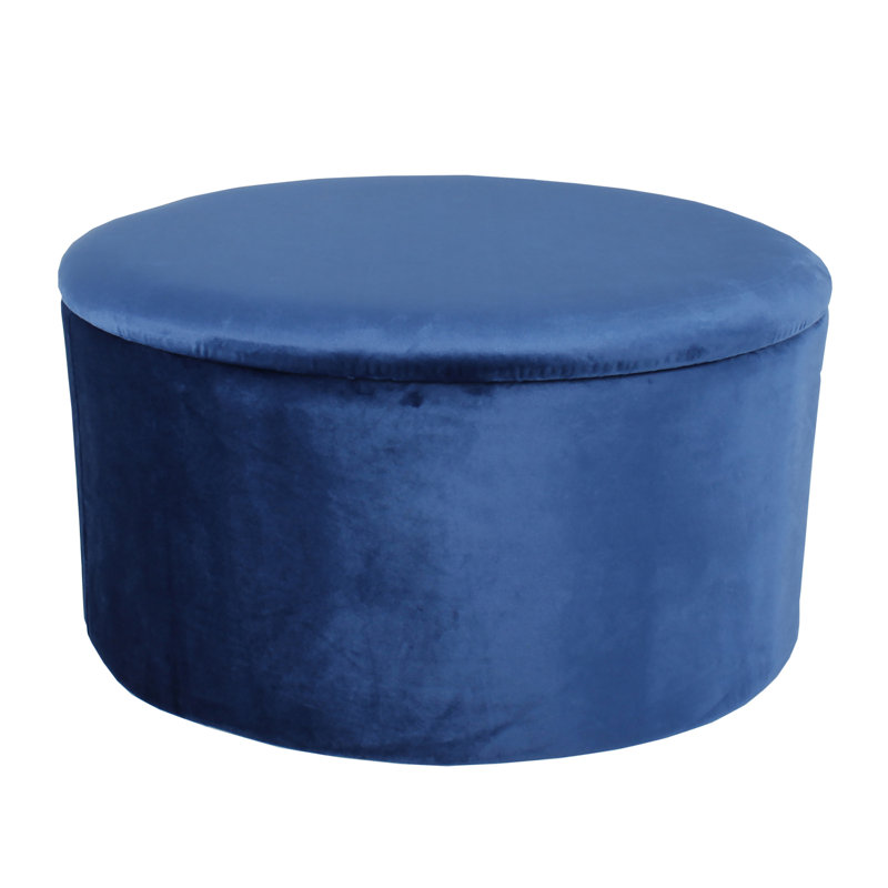 Rasch 56cm Wide Velvet Round Solid Colour Ottoman with Storage, Blue