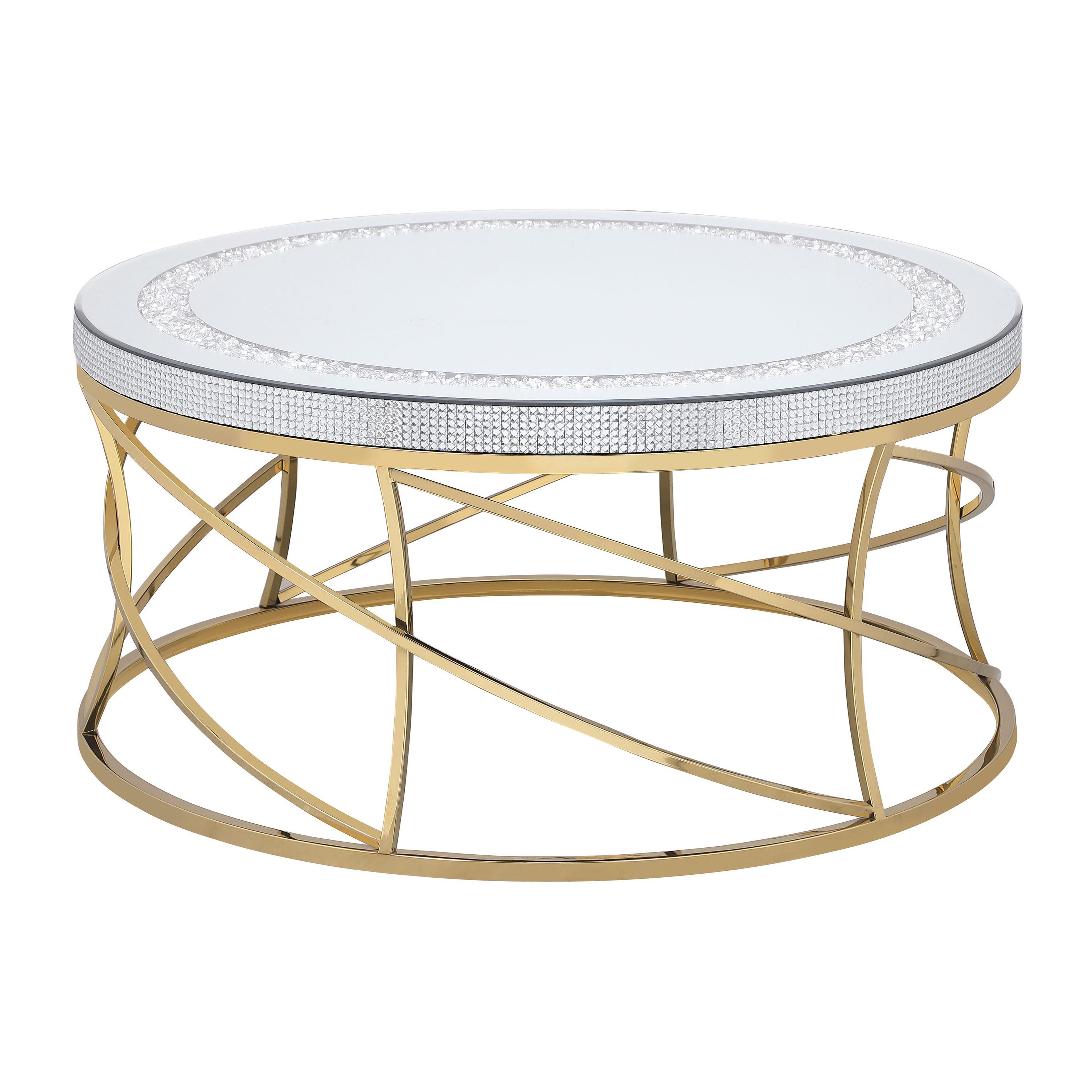 Everly Quinn Round Mirror Top Stainless Steel Coffee Table Gold | Wayfair