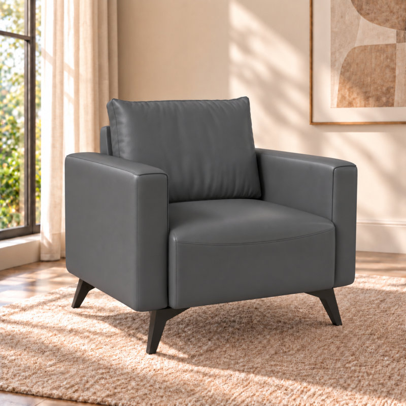 Lapathos Modern Leather Accent Chair, Upholstered Armchair with Steel Legs, 350 lb Capacity Single Seater Sofa for Living Room, Office