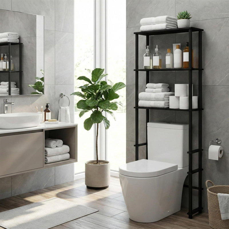 Turn N Tube Toilet Space Saver with 3 Shelves Espresso and Black Over Toilet Bathroom Organizer, Espresso/Black