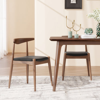 Ensemble de 2 chaises de salle à manger en bois d'hévéa, dossier ergonomique et revêtement en similicuir, noyer et noir