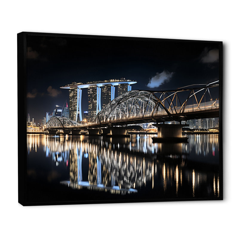 Singapour, beau, paysage urbain, noir, impression, H 34 po x l 44 po x P 1,5 po, Cadre flottant noir