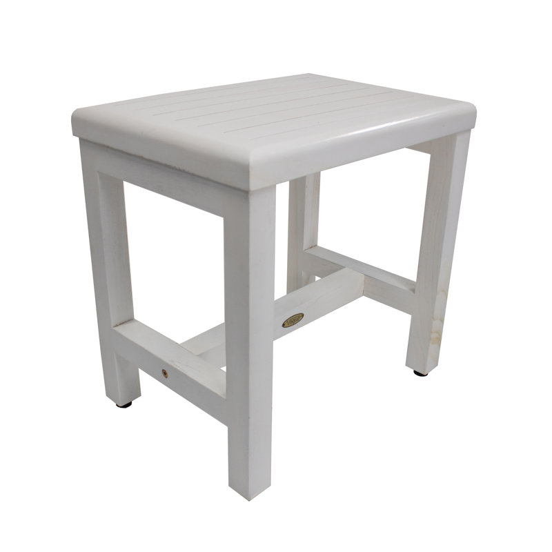 18" White Teak Wood Shower Safety Bench
