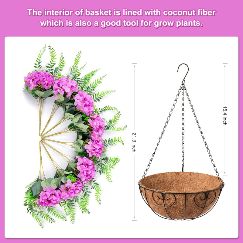 Hanging Basket Arrangement in Basket, Purple