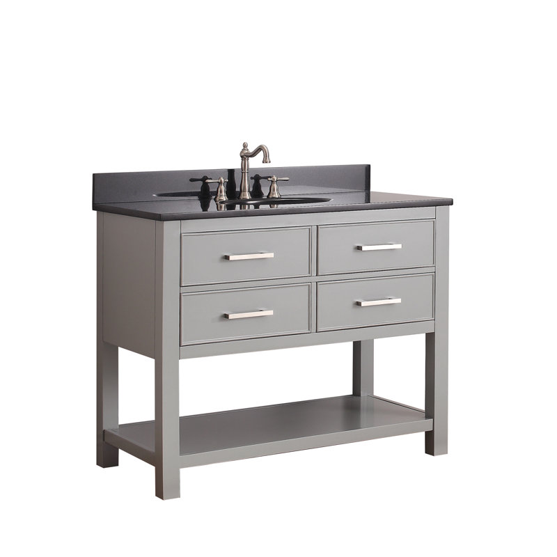 Ensemble de meuble-lavabo simple 43 po Brooks, Marbre blanc de Carrare, Gris froid