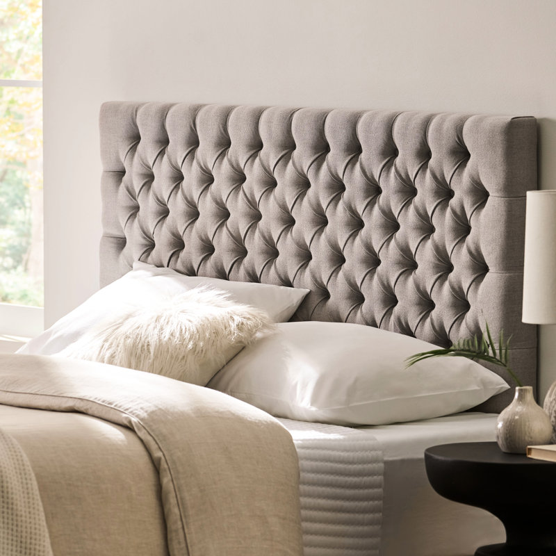 Queen Size Bedroom Headboard, Grey Upholstered, Contemporary Decoration, Assembly Tools Supplied Fabric Bedroom, Modern Design, Required