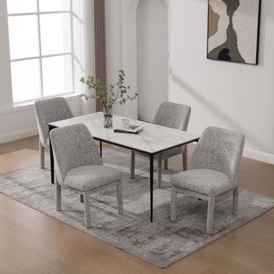 Ensemble de chaises de salle à manger en chenille avec pieds en bois d'hévéa