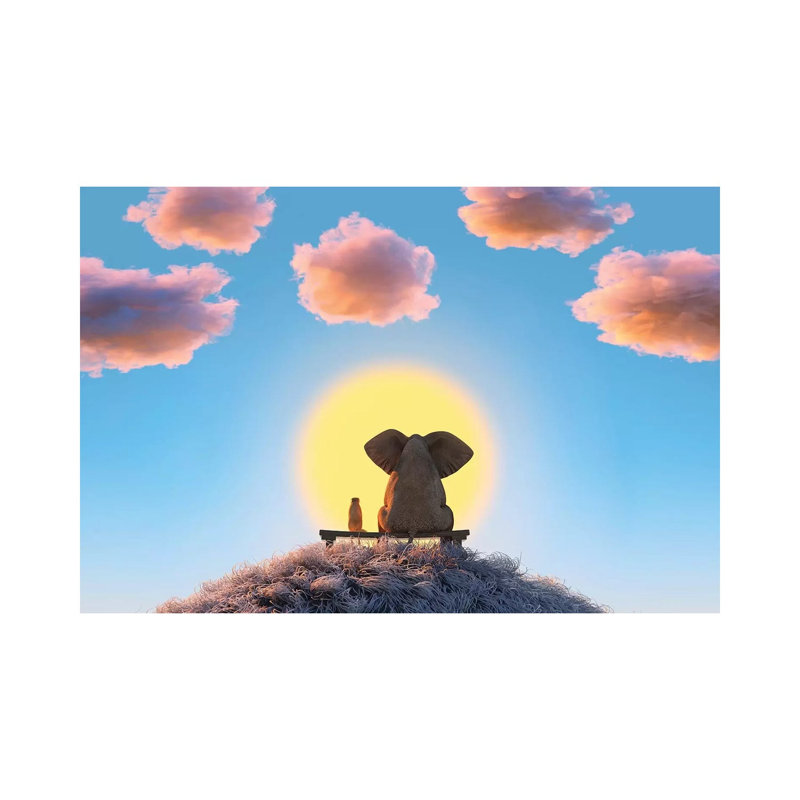 Elephant And Dog Are Sitting On A Hill by Mike Kiev - Wrapped Canvas Painting, 20.32 cm H x 30.48 cm W