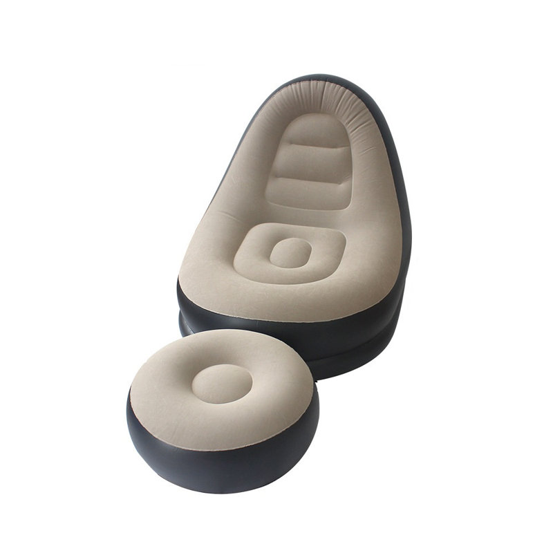 Canapé-lit gonflable pliable floqué avec repose-pieds, chaise longue gonflable portative légère, canapé de loisirs confortable pour la détente intérieure et le pique-nique en plein air