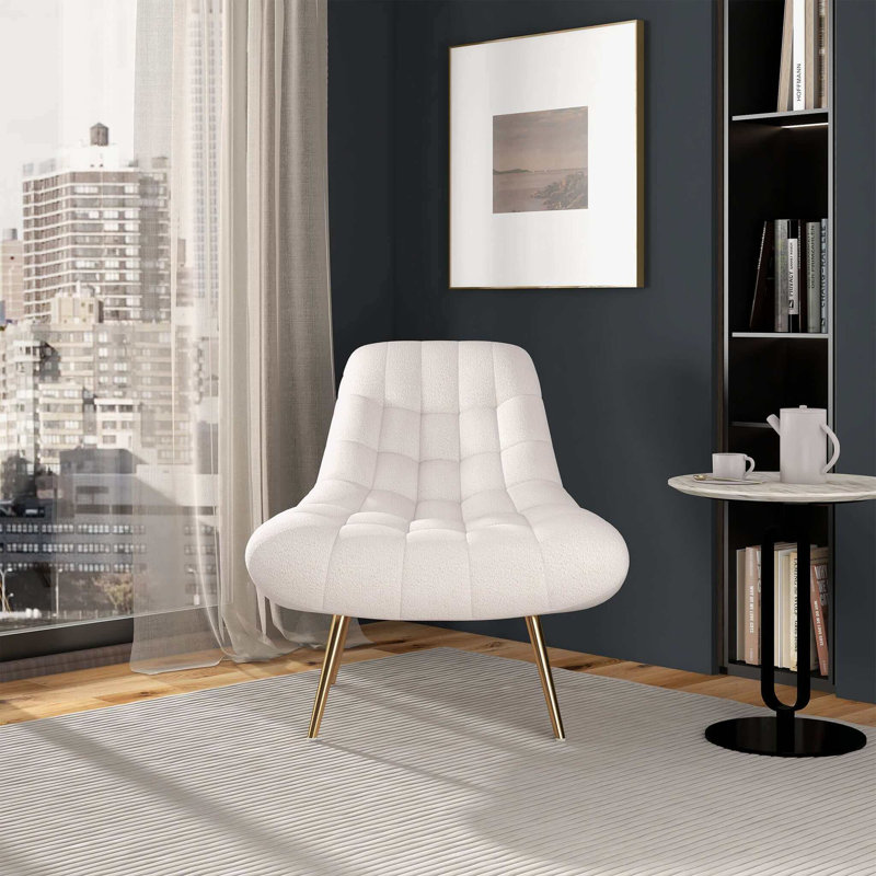 Méridienne Aubrey French Boucle, White Cushion/Bronze Frame