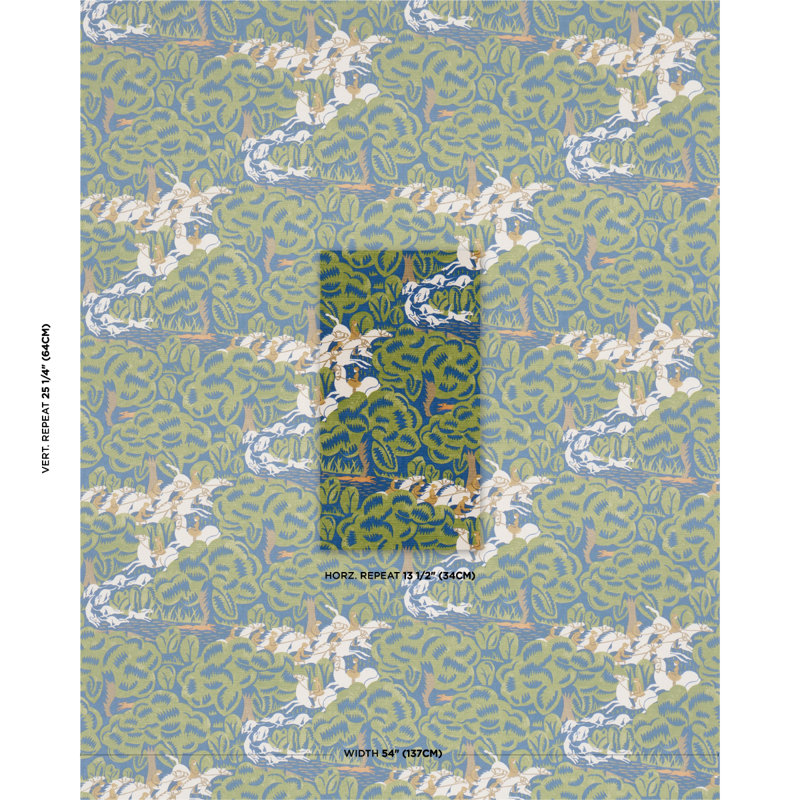 Schumacher X The New Yorker Margaret Schloeman's Fox Chase Fabric, Blue