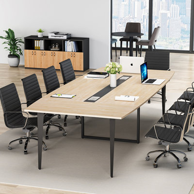 Billey 8FT Conference Table,Boat Shaped Meeting Table With Rectangle Grommet, Modern Seminar Table by Inbox Zero