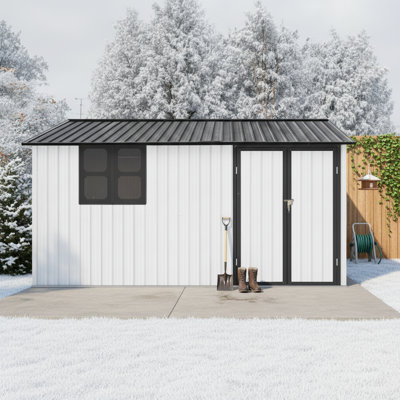 Abri de jardin extérieur en métal 12 x 10 pi blanc + noir avec fenêtre