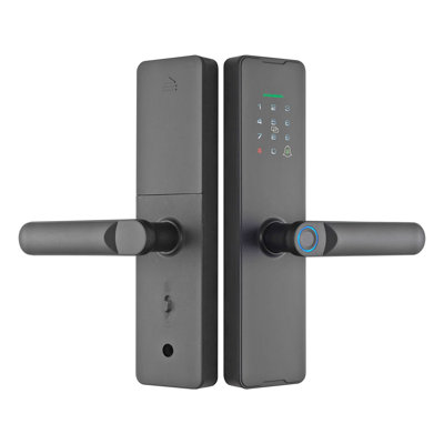 Serrure de porte intelligente FixtureDisplays® WIFI avec lecteur d'empreintes digitales, clavier, carte RFID, déverrouillage à distance via l'application Tuya, serrure de porte à entrée sans clé 6 en 1 avec mot de passe virtuel et pile AA 16211