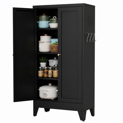 Armoire de cuisine en métal avec portes et tablettes, organisateur de rangement réglable, armoire autoportante sans outil pour le salon, la salle de bain