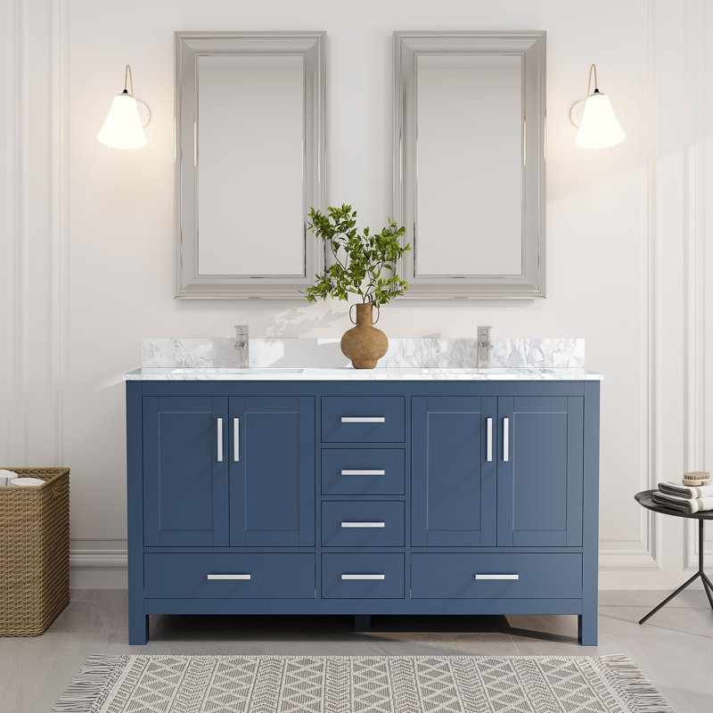 60" Double Freestanding Bathroom Vanity with Cultured Marble Top
