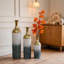 Ensemble de 3 vases de plancher en métal gris-blanc antique, grands vases décoratifs à motif de feuilles pour le salon d'entrée