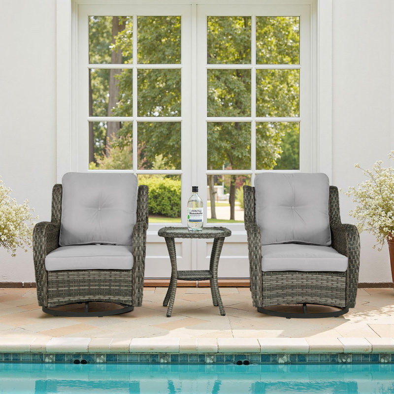 Mapleview Outdoor All-Weather 2-Person Wicker Conversation Set with Cushions for Patio, Porch, Garden, Brown, Light Gray