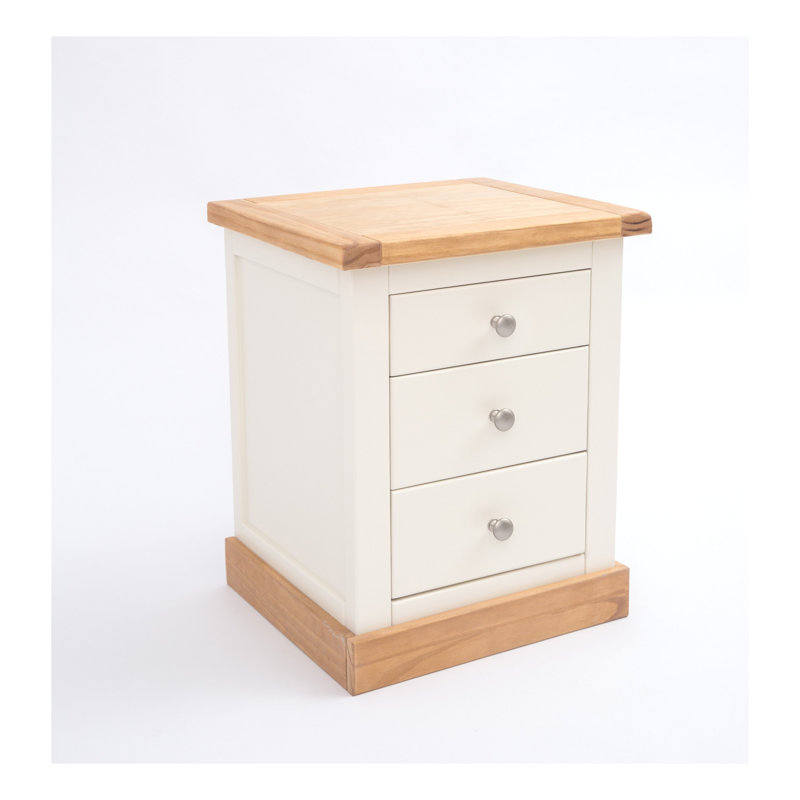 Calvin 45cm W Plywood / Laminate Board Bedside Table, Brown/Off White/Silver